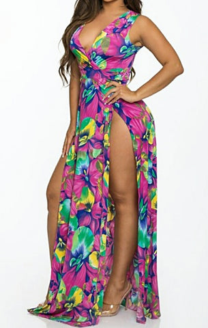 Candy Coated Curves 1Pc Thigh High Slit Maxi Dress