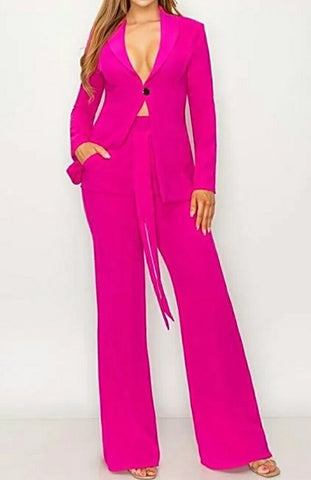 Suited For Pink 2pc Suit Pant Set w/Pockets