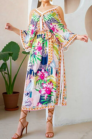 Starting With Me Boho Handkerchief Cold Shoulder Dress