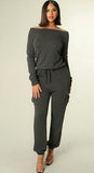 In A Minute 1Pc Ribbed Off Shoulder Stretch Relaxed Fit Jumper