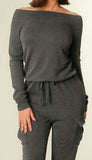 In A Minute 1Pc Ribbed Off Shoulder Stretch Relaxed Fit Jumper