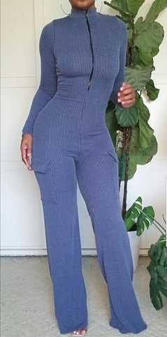 Believe The Hype 1Pc Ribbed Wide Leg Stretch Jumper